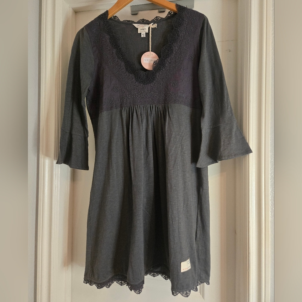 Odd Molly Grey Sample Dress NWT Size 1 Small Embroidered Cotton Boho Lace